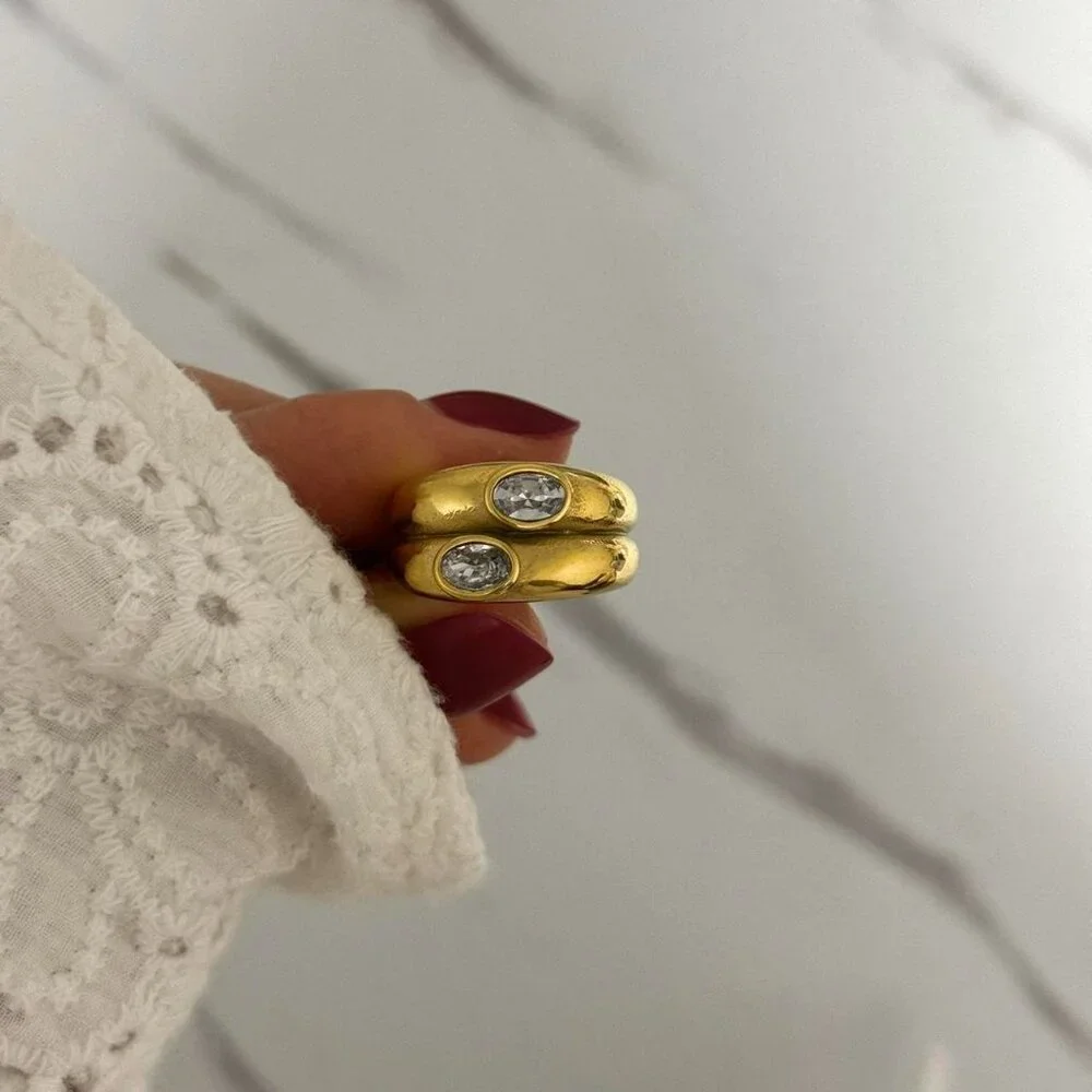 SKU:0029 vintage gold double ring with zircon stone Vintage inspired+in gift box